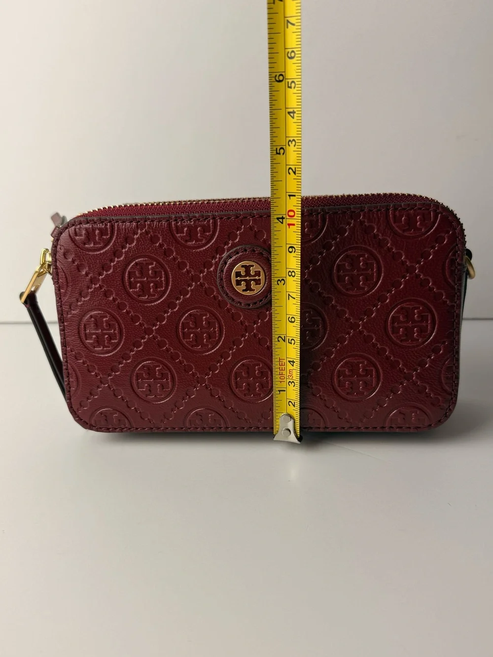 Tory Burch T Monogram Leather Double-Zip Mini Bag Juneberry Red Gold Hardware